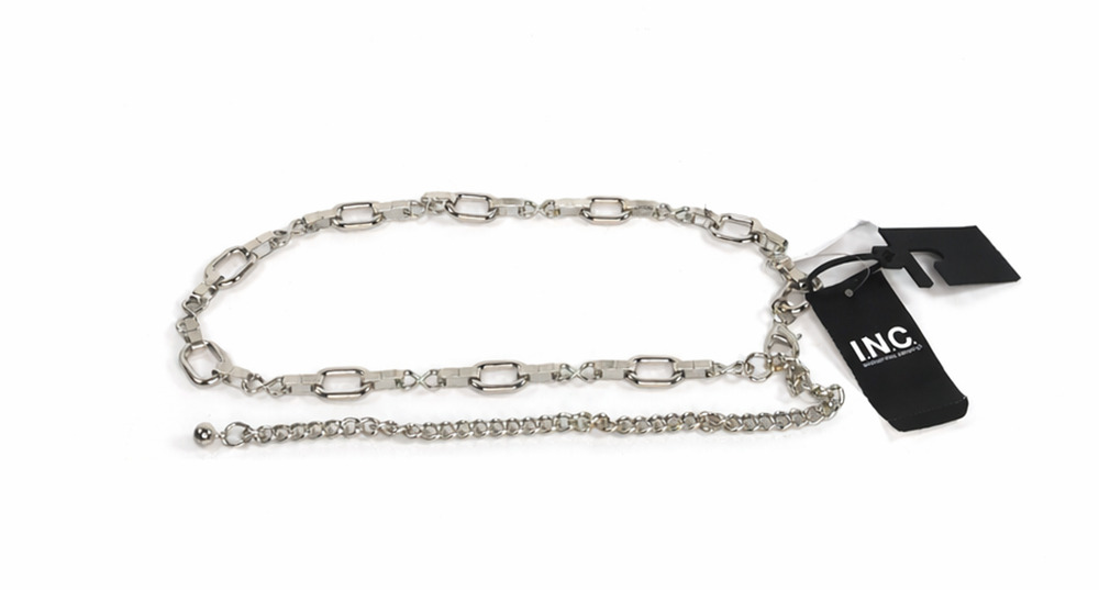 I.N.C. International Concepts Silver Metal Chain Belt-XS/S